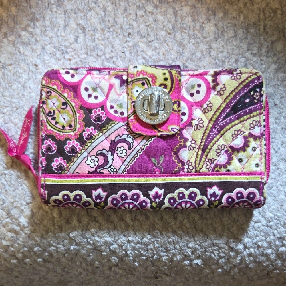 Vera Bradley Pink and Purple Paisley Wallet with Gold-Toned Clasp